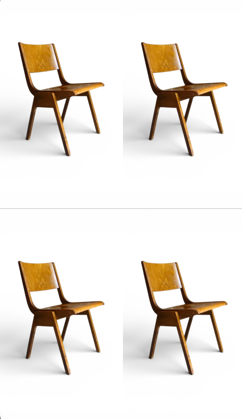 Set of Four Bauhaus Beechwood Stackable Chairs, Germany, 1950s