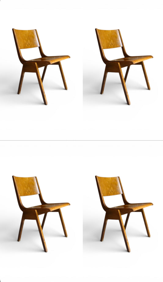 Set of Four Bauhaus Beechwood Stackable Chairs, Germany, 1950s