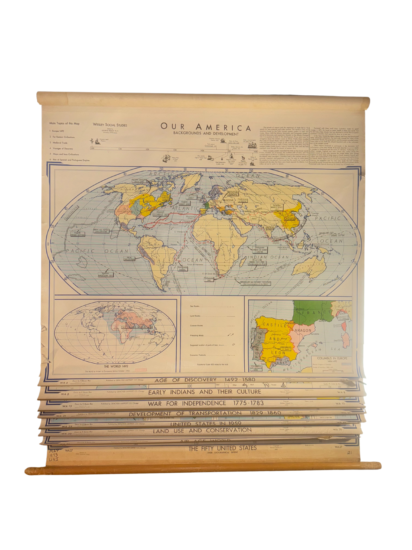 Vintage 1966 Denoyer-Geppert Eight-Map Retractable School Chart Set