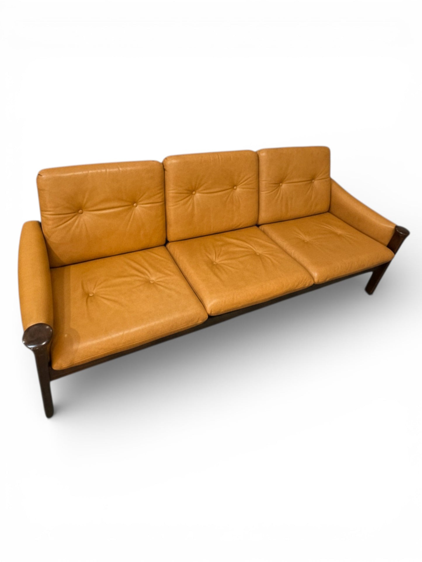 Arne Vodder for Cado Cognac Leather 3-Seater Sofa